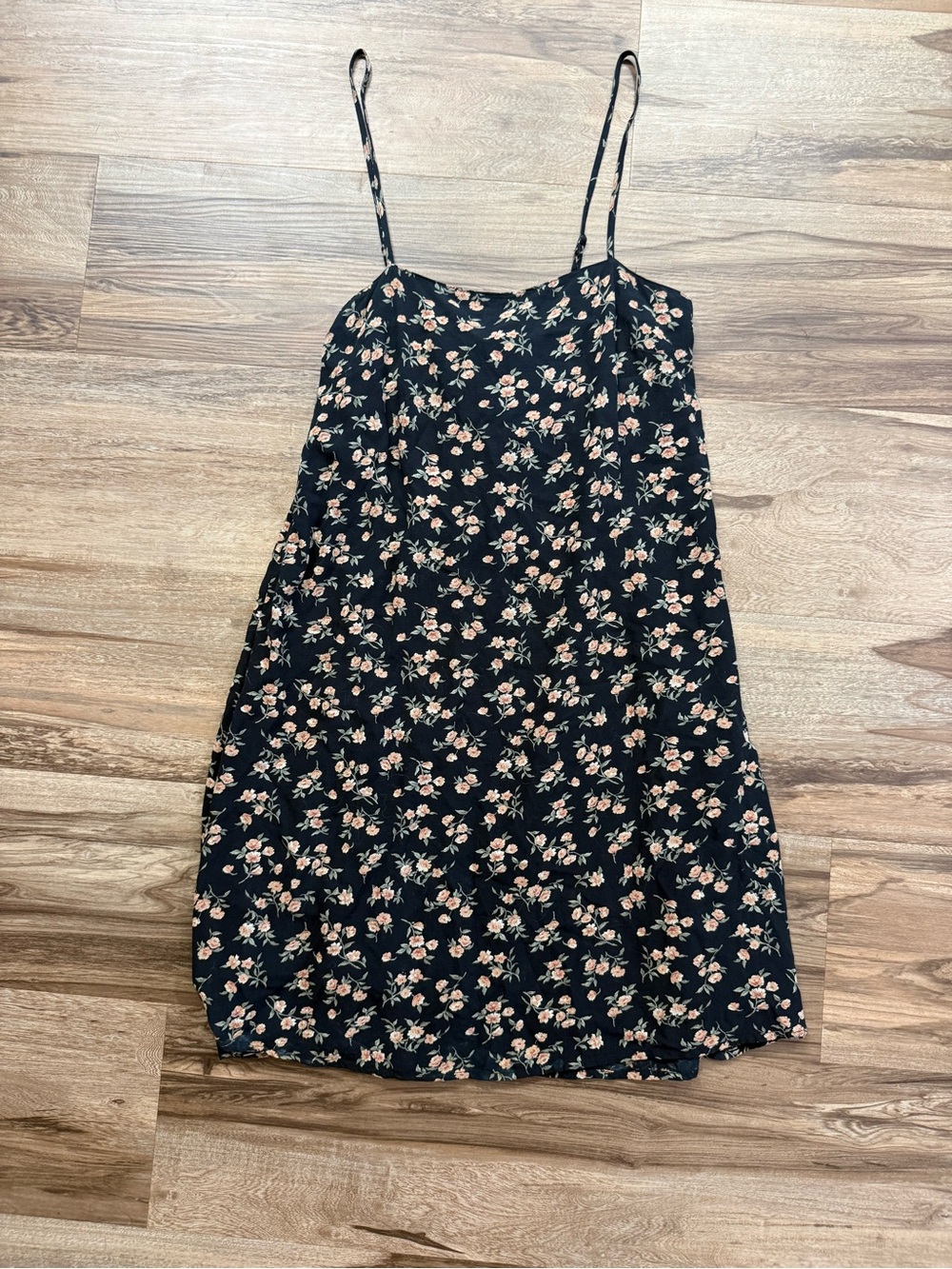 American Eagle Outfitters Black Mini Slip Dress with Pink Floral Print